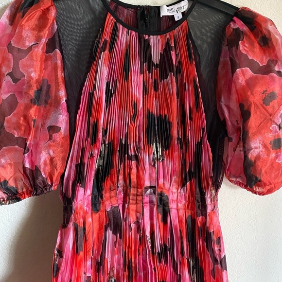 Bibhu Mohapatra Collective Pleated Floral Chiffon Hi-lo Hem Elegant Dress 2 - Picture 3 of 16